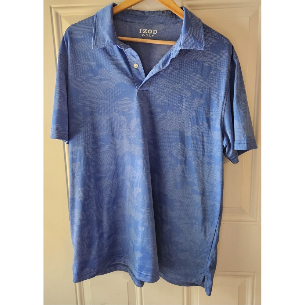 IZOD Golf Polo Shirt Men's Large Blue‎ Camo Performance Short Sleeve Golf Polo